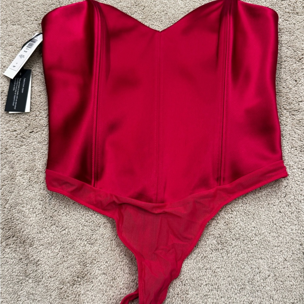 NWT Aritzia Babaton Blaze Bodysuit Size 10 Strapless Bustier Thong Jazzy Red